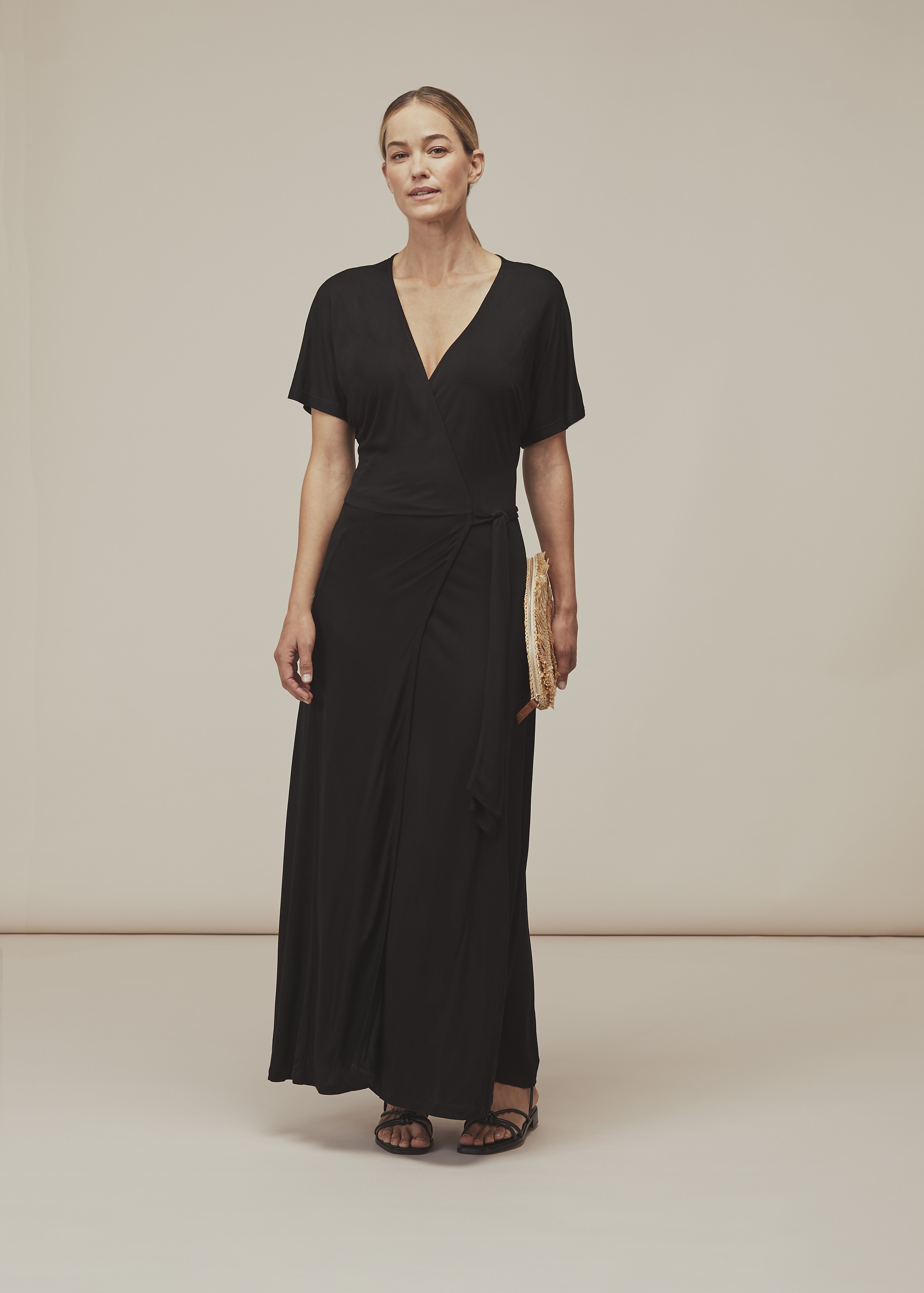 Black Jersey Wrap Midi Dress | WHISTLES ...